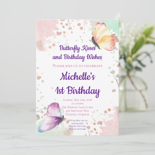 バタフライガールファースト1歳招待状 招待状 (スタンド正面)