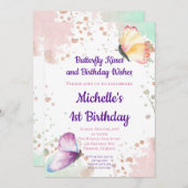 バタフライガールファースト1歳招待状 招待状 (正面/裏面)