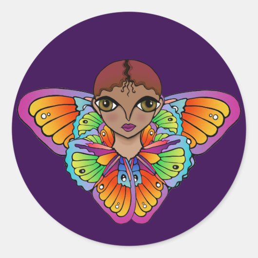 バタフライガールフラットサンキューカード ラウンドシール (正面)