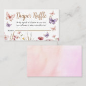 バタフライガールベビーシャワーフローラおむつラッフル エンクロージャーカード (正面/裏面)