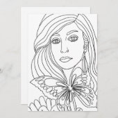 バタフライガール女性顔カラーリングページ シーズンカード (正面/裏面)