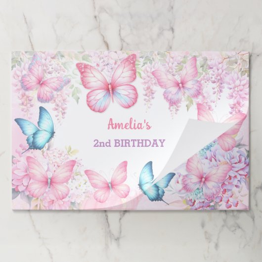 バタフライガール誕生日ティアウェイ紙ランチョンマット ペーパーパッド (折り畳み)
