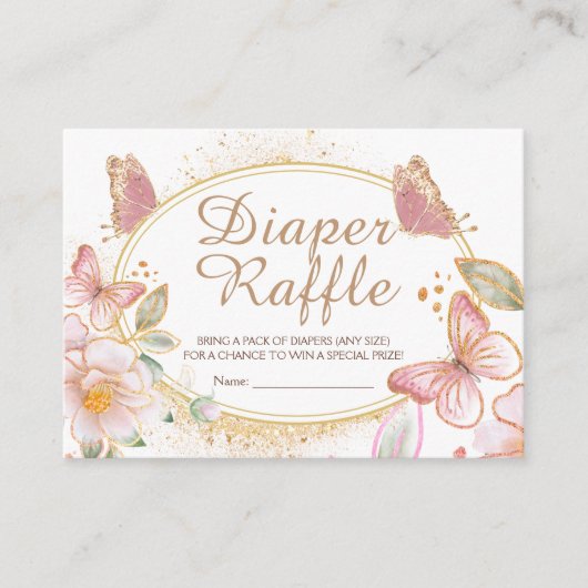 バタフライガール赤ちゃんシャワーおむつラッフルエンクロージャー エンクロージャーカード (正面)