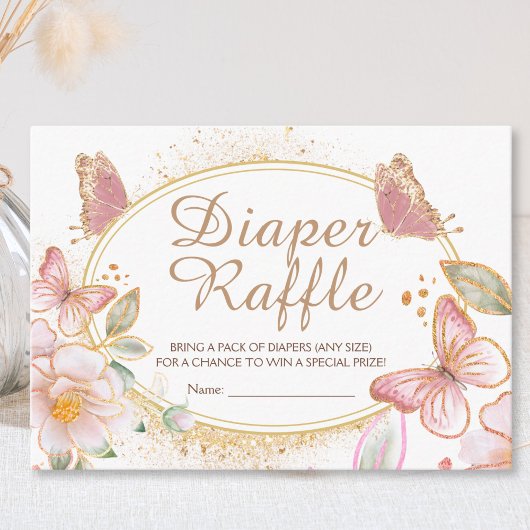 バタフライガール赤ちゃんシャワーおむつラッフルエンクロージャー エンクロージャーカード