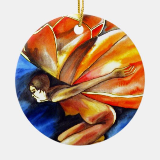 バタフライガール超リアルオリジナルファンタジーアート セラミックオーナメント (正面)