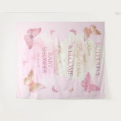 バタフライキスとベイビーウィッシュ 女の子のベビーシャワー タペストリー (正面(横))