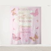 バタフライキスとベイビーウィッシュ 女の子のベビーシャワー タペストリー (正面)