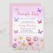 バタフライキスとベイビーウィッシュ 女の子ベビーシャワー 招待状 (正面/裏面)