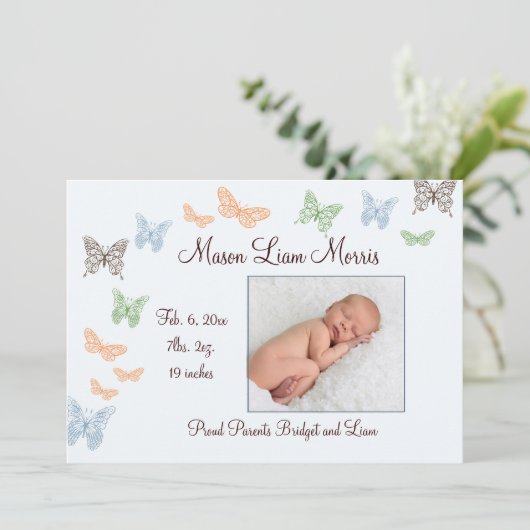 バタフライキスの誕生のお知らせ青 案内状 (スタンド正面)