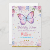 バタフライキスの誕生日おめでとうの願いを込めて、女の子を誘う 招待状 (正面/裏面)