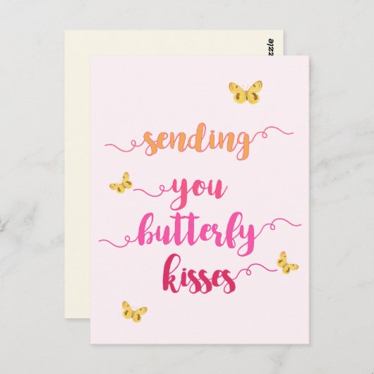 . .バタフライキスを送るかわいいピンクのはがき ポストカード (正面/裏面)