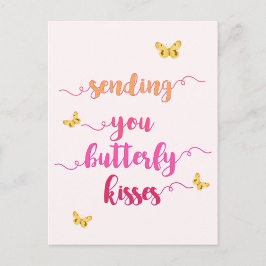 . .バタフライキスを送るかわいいピンクのはがき ポストカード (正面)