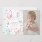 バタフライキスガール誕生日写真 サンキューカード (正面)