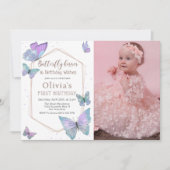 バタフライキスバタフライガールズ誕生日写真 招待状 (正面)