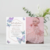 バタフライキスバタフライガールズ誕生日写真 招待状 (スタンド正面)