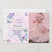 バタフライキスバタフライガールズ誕生日写真 招待状 (正面)