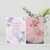 バタフライキスバタフライガールズ誕生日写真 招待状 (スタンド正面)