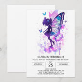 バタフライキスフェアリーテイル誕生日 招待状 (正面/裏面)