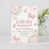バタフライキスフローラボホピンクガール誕生日 招待状 (スタンド正面)