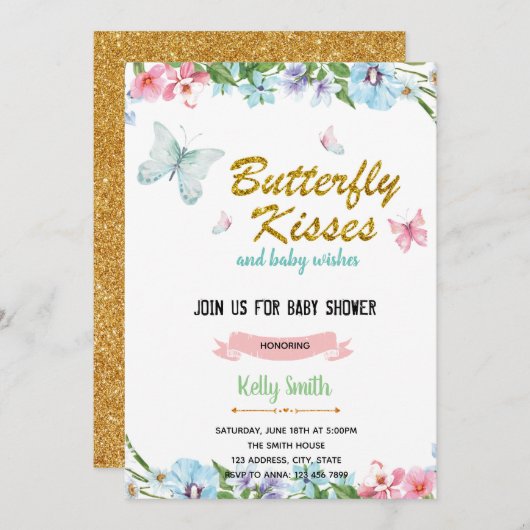 バタフライキスベビーが誕生日の招待を希望します 招待状 (正面/裏面)