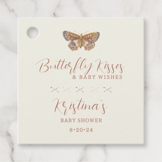 バタフライキスベビーガールシャワー フェイバータグ (正面)