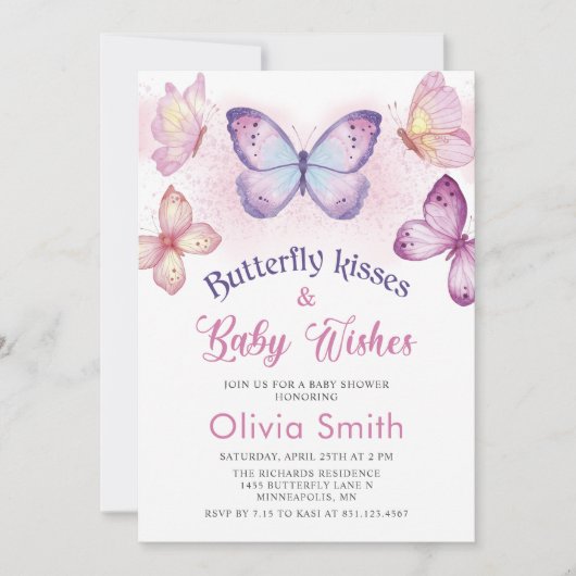 バタフライキスベビーシャワー招待状 招待状 (正面)