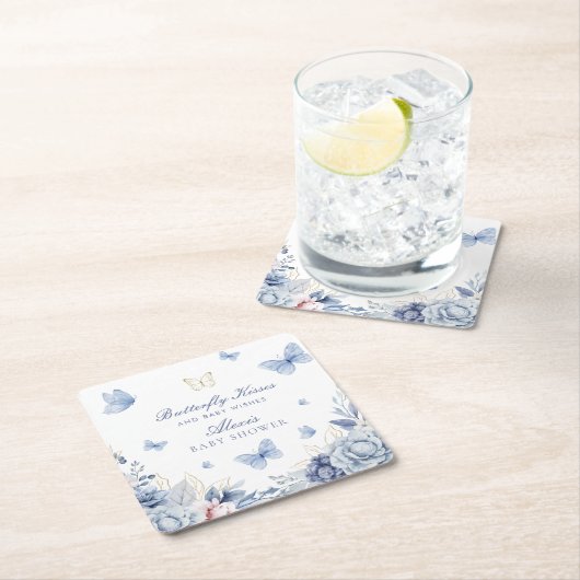 バタフライキスボーイベビーシャワー スクエアペーパーコースター (インサイチュ)