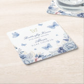 バタフライキスボーイベビーシャワー スクエアペーパーコースター (アングル)