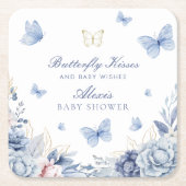 バタフライキスボーイベビーシャワー スクエアペーパーコースター (正面)
