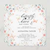 バタフライキスワイルドサンゴティール（緑がかった色）ガールベビーシャワー 招待状 (正面/裏面)