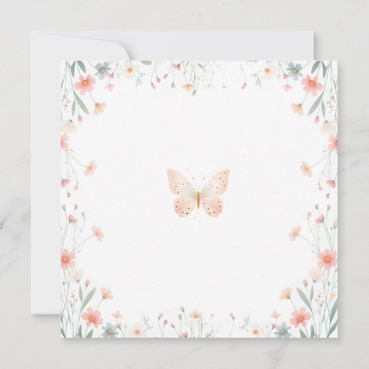 バタフライキスワイルドサンゴティール（緑がかった色）ガールベビーシャワー 招待状 (裏面)