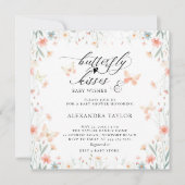 バタフライキスワイルドサンゴティール（緑がかった色）ガールベビーシャワー 招待状 (正面)