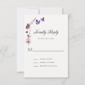 バタフライキスワイルドパープルベビーガールシャワーRSVP 出欠カード (正面)