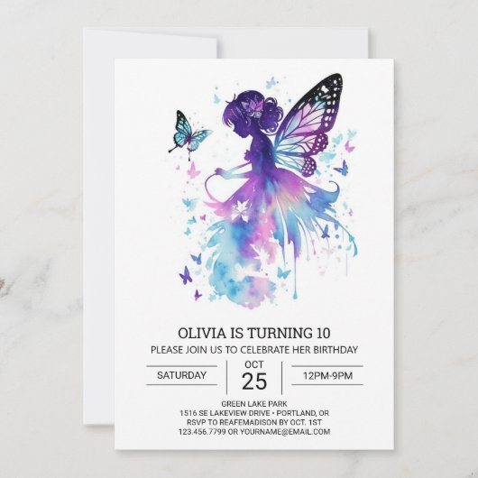 バタフライキス妖精誕生日 招待状 (正面)