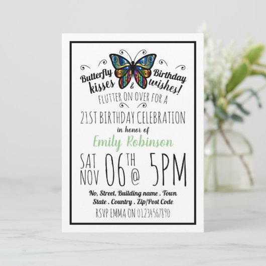 バタフライキス誕生日パーティーの招待 招待状 (スタンド正面)