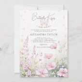 バタフライキス ピンク ワイルドフラワーズ ベビーガールシャワー 招待状 (正面)