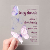 バタフライキス&ベビーウィッシュ | 赤ちゃんシャワーパープル アクリル招待状 (インサイチュ (ポータブル))