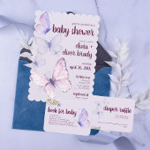 バタフライキス&ベビーウィッシュ | 赤ちゃんシャワーパープル 招待状