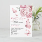 バタフライキッス ピンクローズ ガール 1歳誕生日 招待状 (スタンド正面)