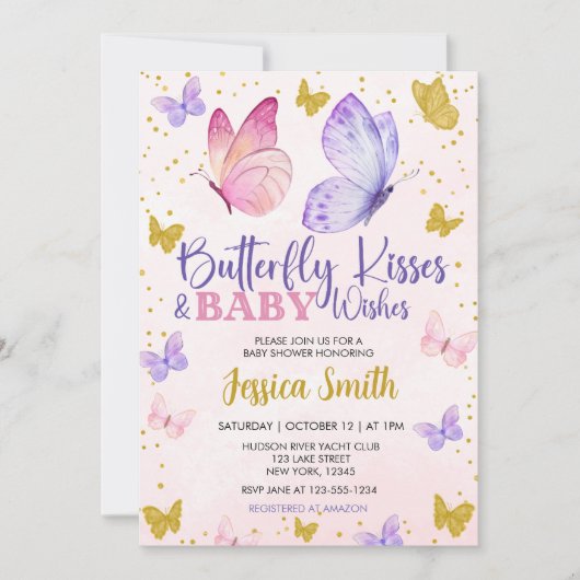 バタフライキッス & ベイビーウィッシュ ウォーターカラー 招待状 (正面)