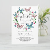 バタフライキッス ワイルドフラワー フローラル ベイビーシャワー 招待状 (スタンド正面)