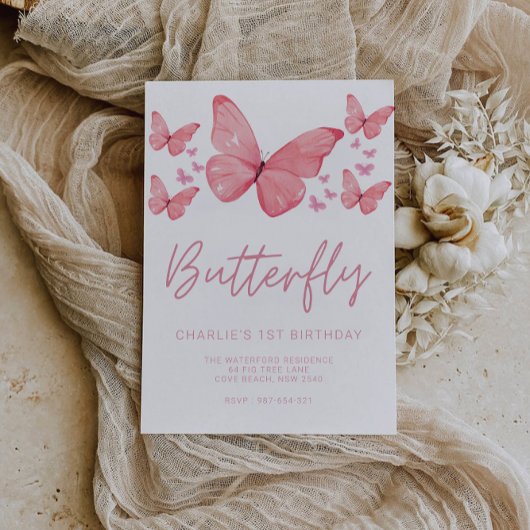 バタフライキッズツイン1歳の誕生日 招待状