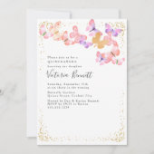 バタフライキンセアニェラピンク金ゴールド15誕生日 招待状 (正面)