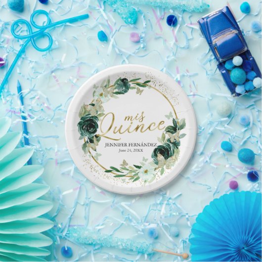 バタフライキンセアニェラ紙プレートグリーンフローラ ペーパープレート (パーティー)