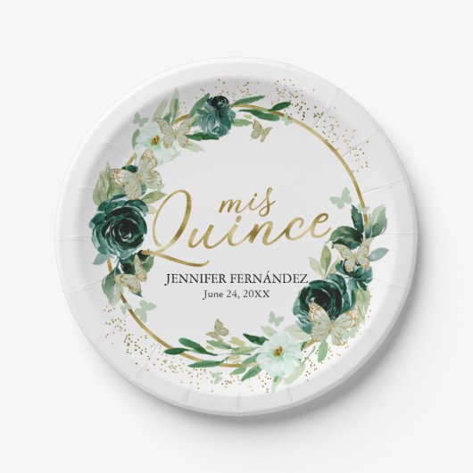 バタフライキンセアニェラ紙プレートグリーンフローラ ペーパープレート (正面)