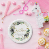 バタフライキンセアニェラ紙プレートブラックフローラ ペーパープレート (パーティー)