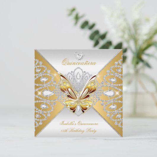 バタフライキンセアニェラ15thパーティー金ゴールドシルバーティアラ 招待状 (スタンド正面)