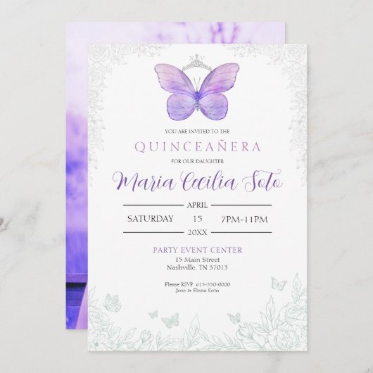 バタフライキンセアニラ誕生日招待状 招待状 (正面/裏面)