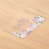 バタフライキンセアニラ15アノスパープルフローラクラウン アクリル招待状 (レイダウン)