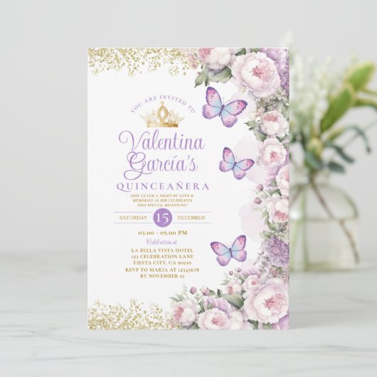 バタフライキンセアニラ15アノスパープルフローラクラウン 招待状 (スタンド正面)